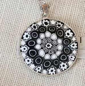 Vintage Murano Glass And Silver Pendant Necklace